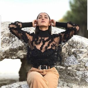 Zara semi-sheer contrast turtleneck top